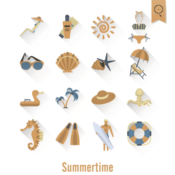 夏季和海滩简单的平面图标图片下载