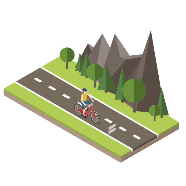 等距农村。夏天的道路。骑自行车的人在乡村夏天阳光充足的道路或高速公路图片下载