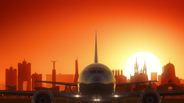 萨马拉飞机起飞天际线金色背景图片下载