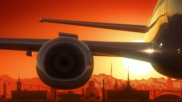 索契俄罗斯飞机起飞天际线金色背景图片下载