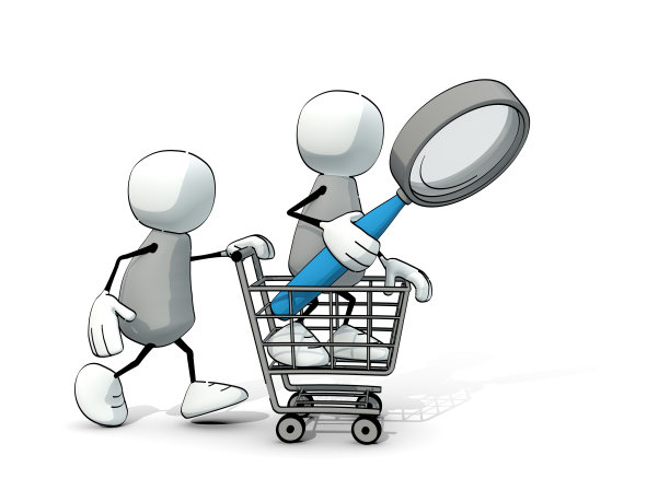 带着购物车和放大镜的小不点儿图片下载