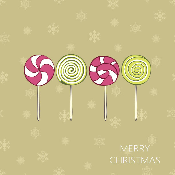 带棒棒糖的圣诞卡。向量图片下载