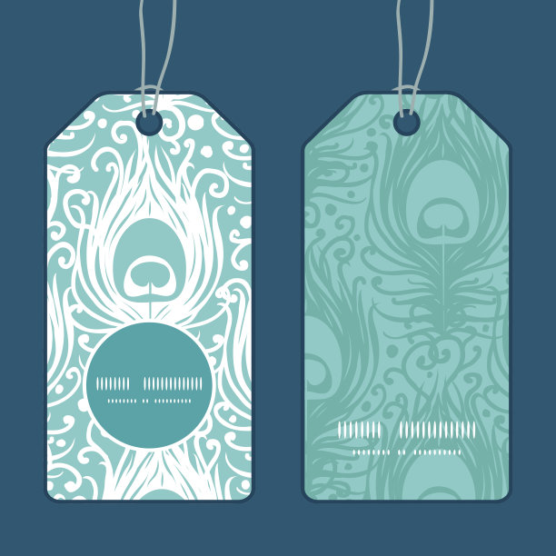 矢量软孔雀羽毛垂直圆形框架图案标签设置图片下载