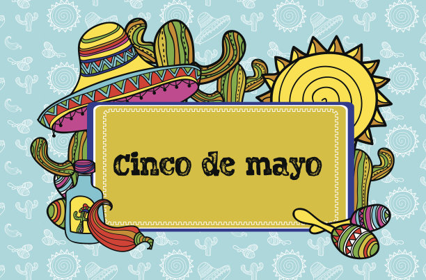 卡通风格的宽边帽、仙人掌和沙槌图片下载