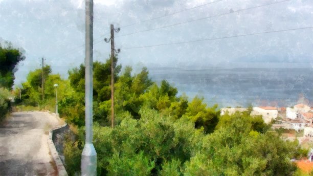 地中海沿岸山脉的水彩画图片下载