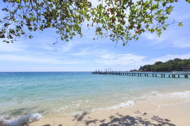 夏日的热带海洋和蓝天的海滩。图片下载