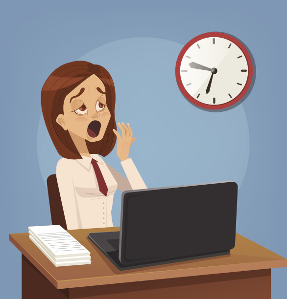 疲惫伤心忙碌的上班族女人性格打呵欠素材图片