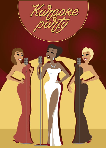 卡拉ok。拿着麦克风的女音乐家。专业歌手和舞者。图片下载