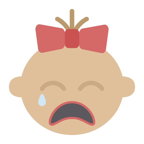 宝贝女孩哭扁图标，儿童和婴儿，矢量图形，彩色固体图案上的白色背景，eps 10。图片下载