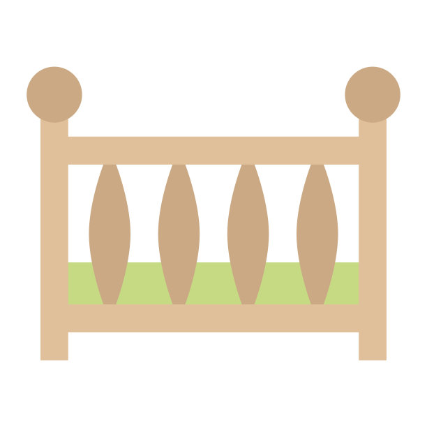 婴儿床平面图标，婴儿床和床，矢量图形，彩色固体图案上的白色背景，eps 10。图片下载