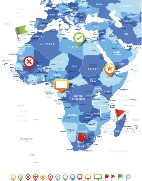 非洲-地图和导航图标-插图图片下载