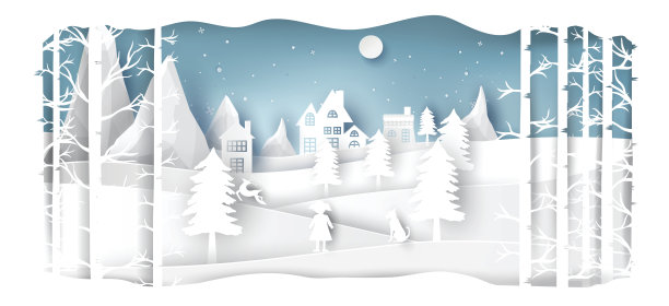圣诞树和房子设计的圣诞和新年的纸艺术景观。矢量图图片下载