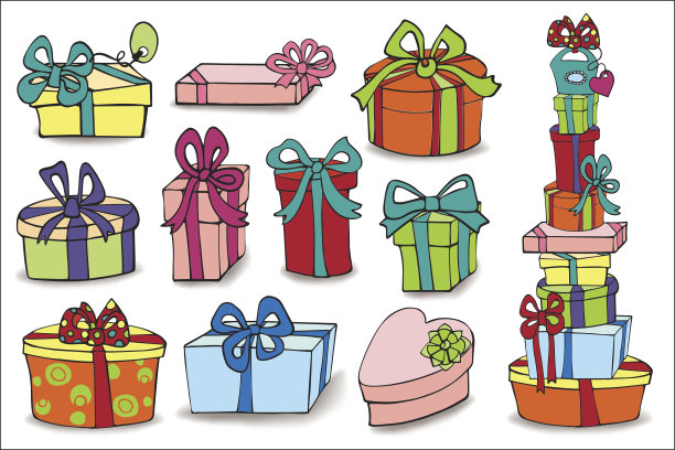 彩色的带有阴影的礼盒。涂鸦集图片下载