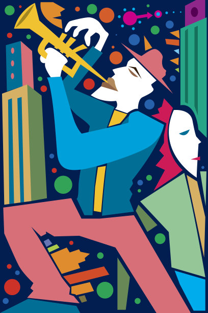 立体艺术，小号演奏家，爵士音乐(矢量艺术)图片下载