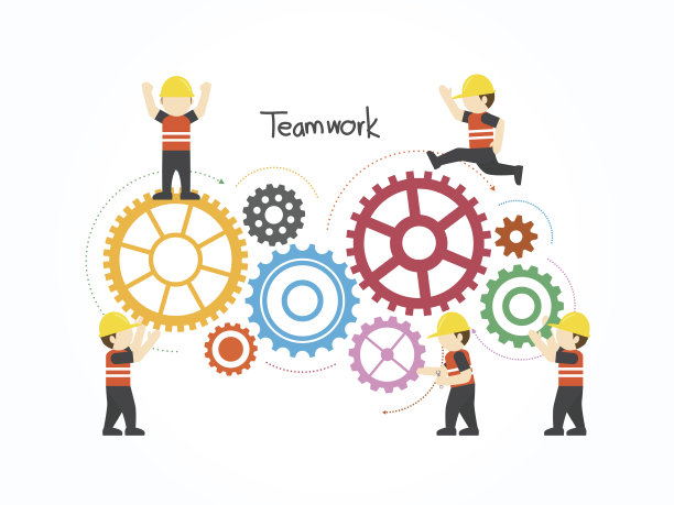 团队与齿轮概念。信息图表模板。矢量插图。图片下载