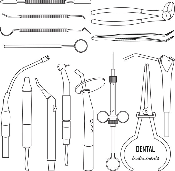大量的牙科器械的收藏图片下载