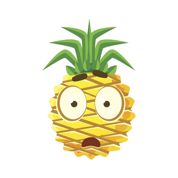 害怕菠萝的脸。可爱的卡通表情符号字符向量插图图片下载