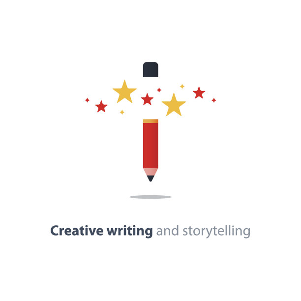 红铅笔星星，创意写作概念，故事讲述矢量图标图片下载