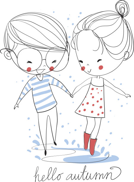 男孩和女孩。爱卡片。秋天的主题。图片下载