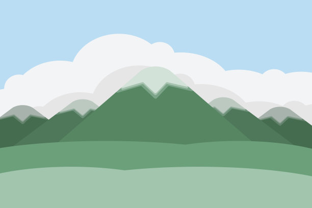 山峦山水，蓝天白云。向量和插图图片下载