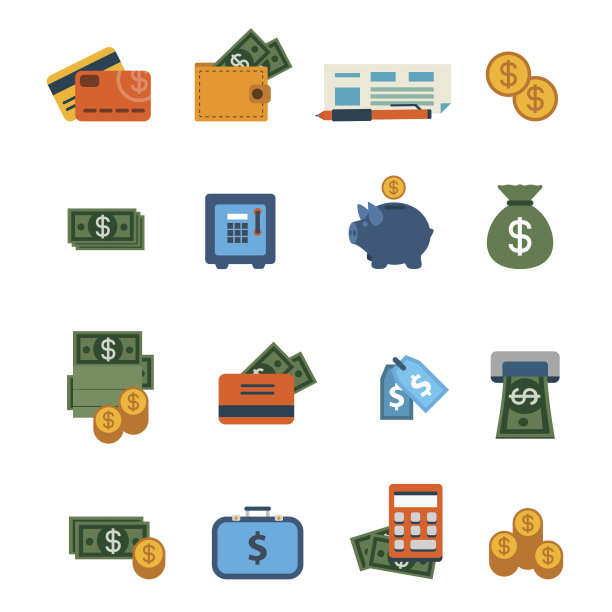 平面网站界面金融网上银行支付交易信息图形图标设置。钱包钱美元纸币硬币安全信用卡检查互联网概念图标收集。图片下载