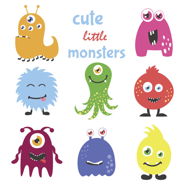 可爱的卡通怪物设置。收集任何设计，卡片，海报，邀请。矢量插图。图片下载