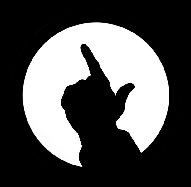 男子的手剪影白色圆形背景食指指上图片下载