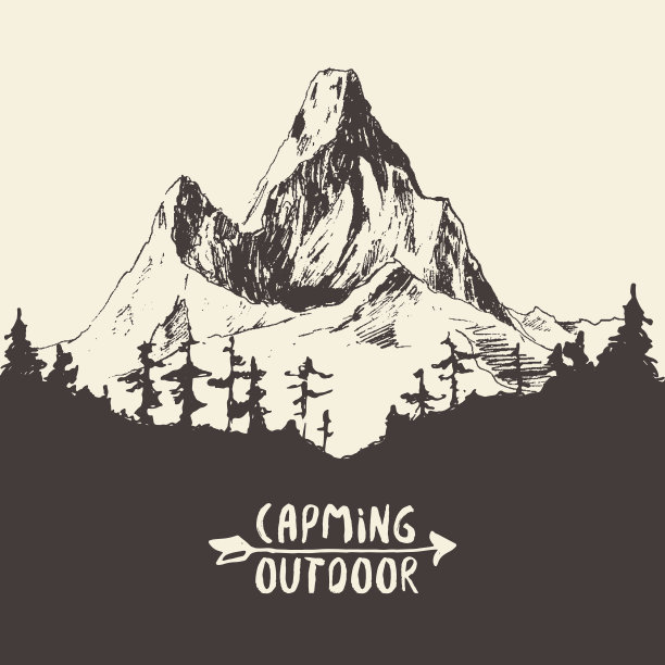 杉木林山矢量图绘制图片下载