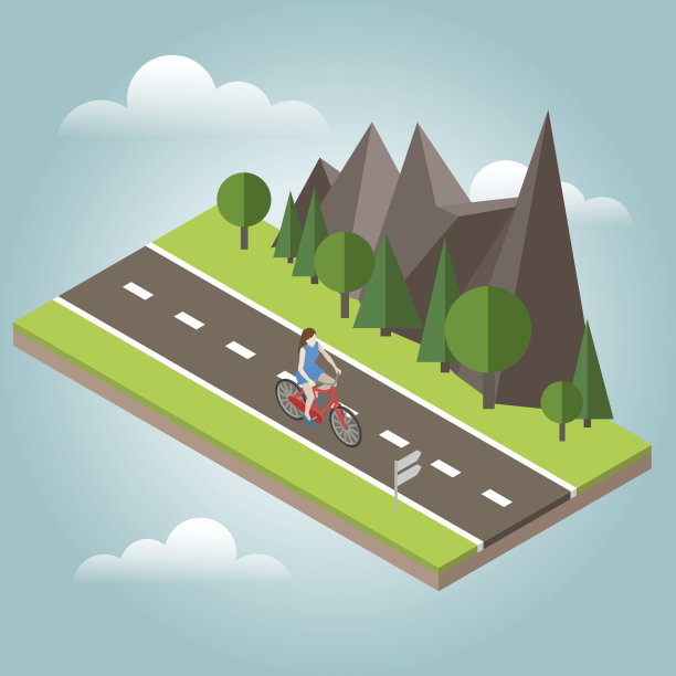 等距农村。夏天的道路。妇女骑自行车在乡村夏天阳光充足的道路或高速公路图片下载