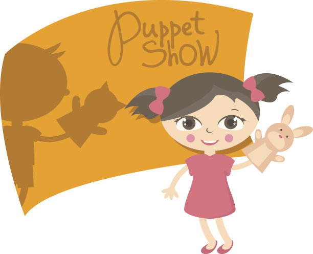 插图小孩子与手偶玩具。向量图片下载