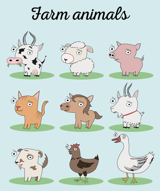 农场动物矢量插图卡通图片下载