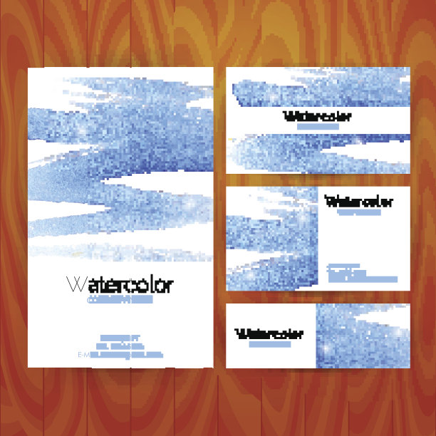 向量业务集模板与蓝色水彩抽象Splas图片下载