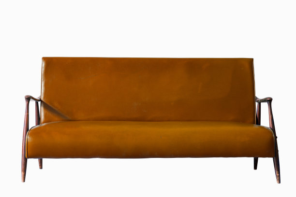 棕色皮革复古沙发孤立在白色背景图片下载
