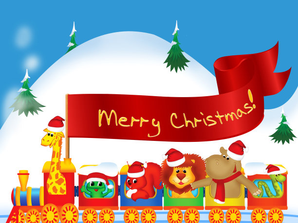 圣诞快乐，卡通动物列车图片下载