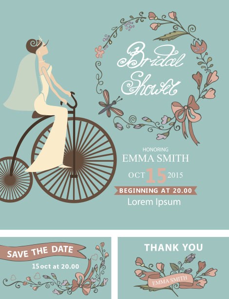 复古新娘淋浴器。新娘,花卉装饰,复古的自行车图片下载