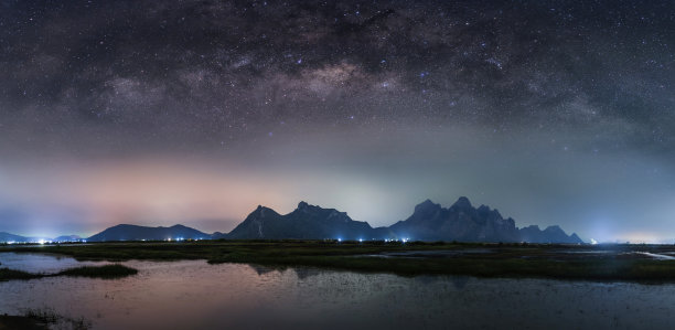 泰国海上银河全景星空摄影景观素材图片