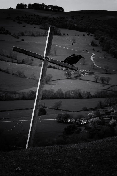 克罗斯和黑乌鸦在英格兰达维代尔的山上图片下载