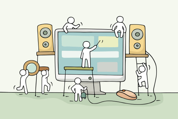 小人物用电脑工作的草图。图片下载