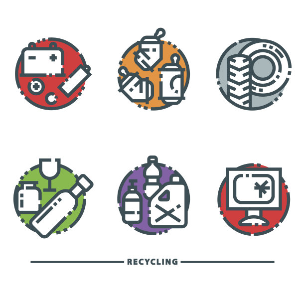 回收垃圾要素垃圾袋轮胎管理行业利用垃圾可以矢量说明素材图片