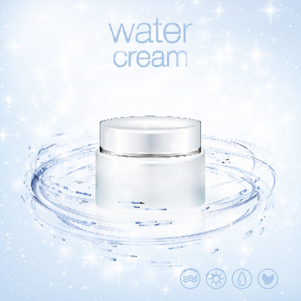 水霜化妆品广告，保湿面部护肤模拟模板圣诞季节性销售。绿松石面膜瓶隔离闪光颗粒与水飞溅。3 d演示。图片下载