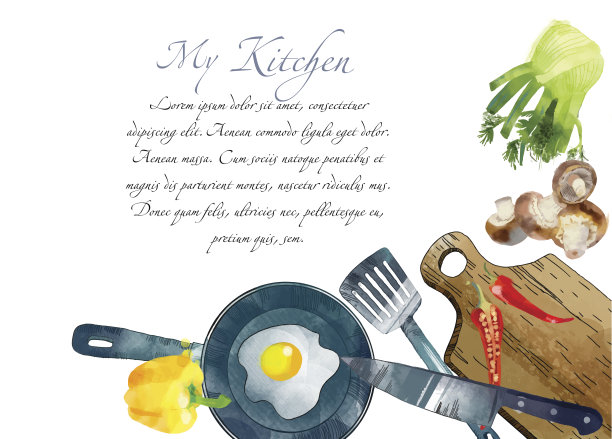 我的厨房水彩矢量厨房背景图片下载