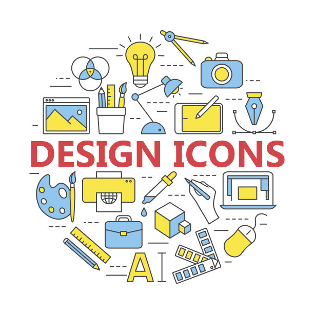 印刷和图形设计图标在薄的轮廓。图片下载