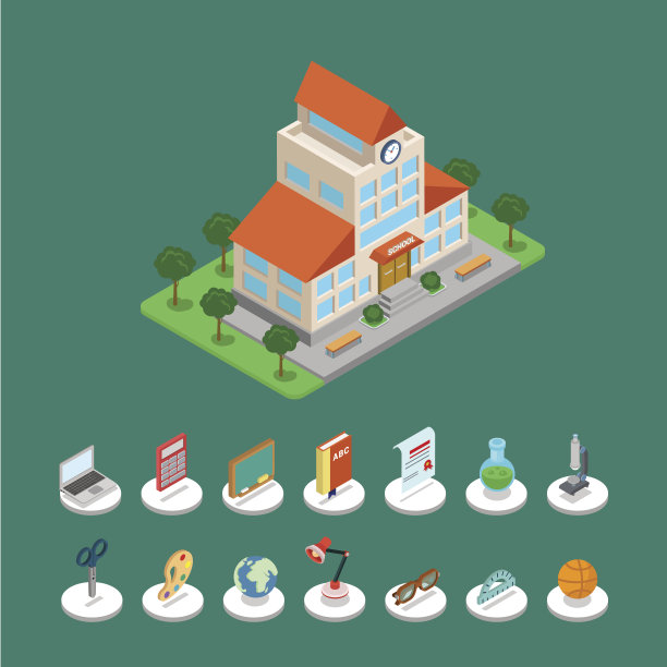 平面三维等距创意学校现代积木信息图形图标设置概念。建立您自己的信息图表世界收藏。图片下载