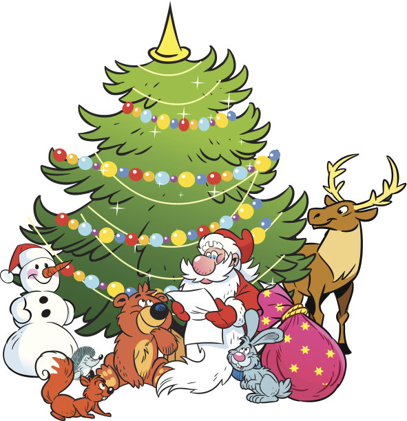 圣诞老人和森林里的动物图片下载
