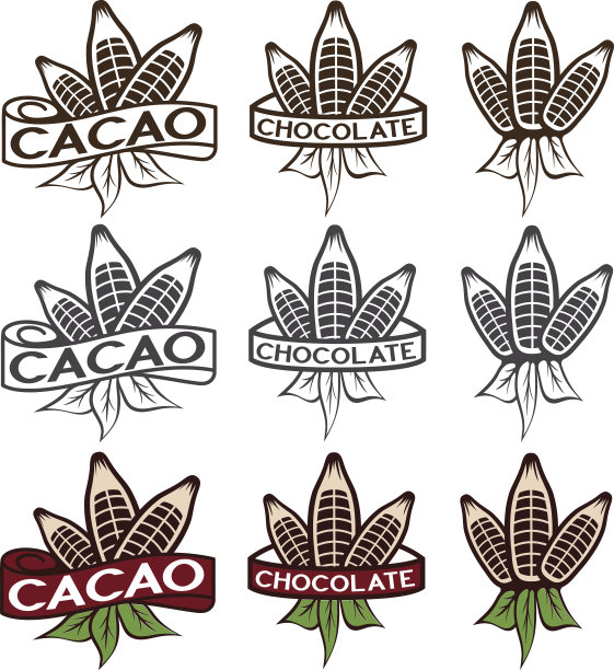 可可豆与叶子标签设置图片下载