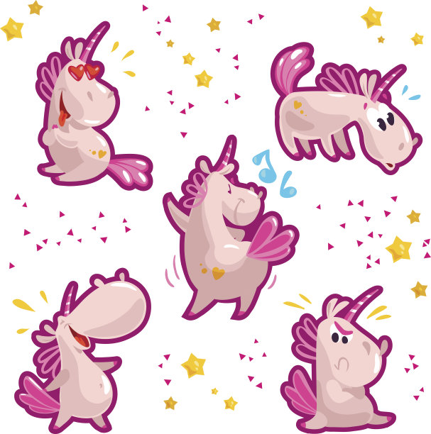 向量收集扁平滑稽独角兽素材图片