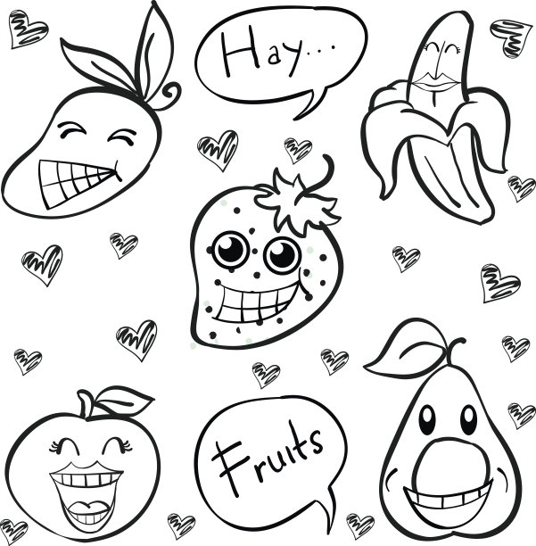 水果涂鸦搞笑风格矢量插图图片下载
