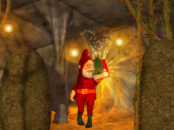 魔法洞穴，矮人拿着魔法书图片下载