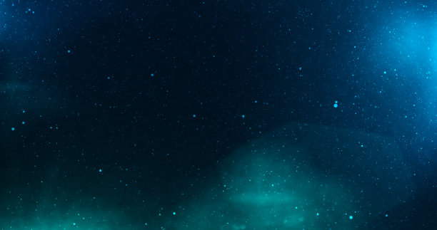 宇宙中有星星，有深蓝色和绿色的光图片下载