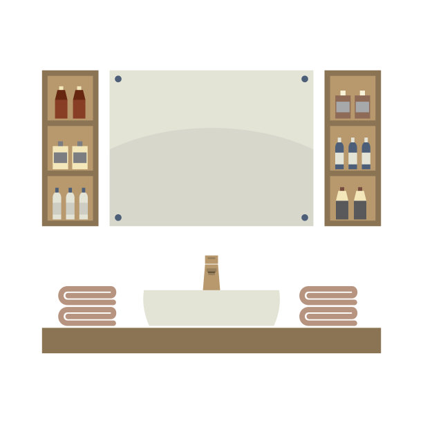 带镜子和架子的单人卫生间图片下载